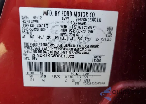 2013 Ford Edge Limited из США, поврежденный, VIN 2FMDK3KC5DBB10322